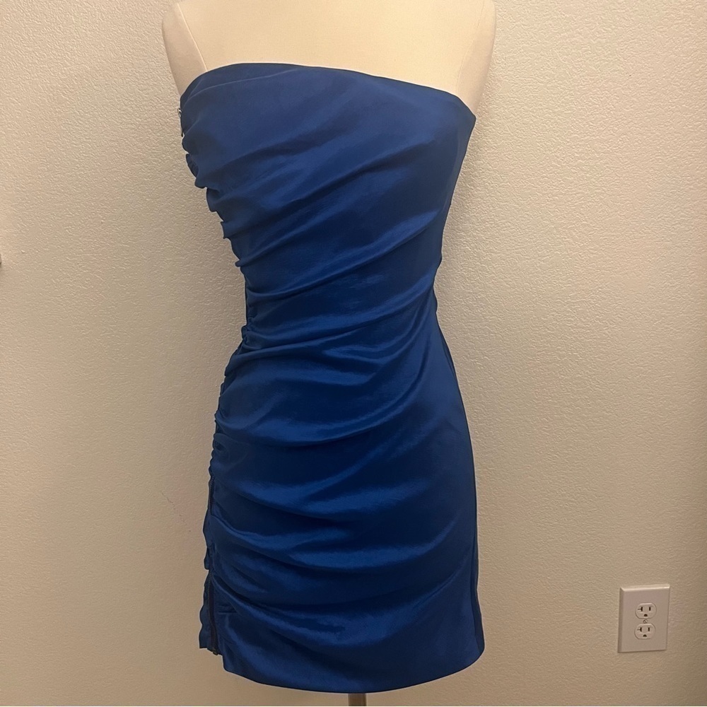 ❤️Vintage Strapless Royal Blue Calvin Klein Mini Cocktail Dress with Ruching - 2